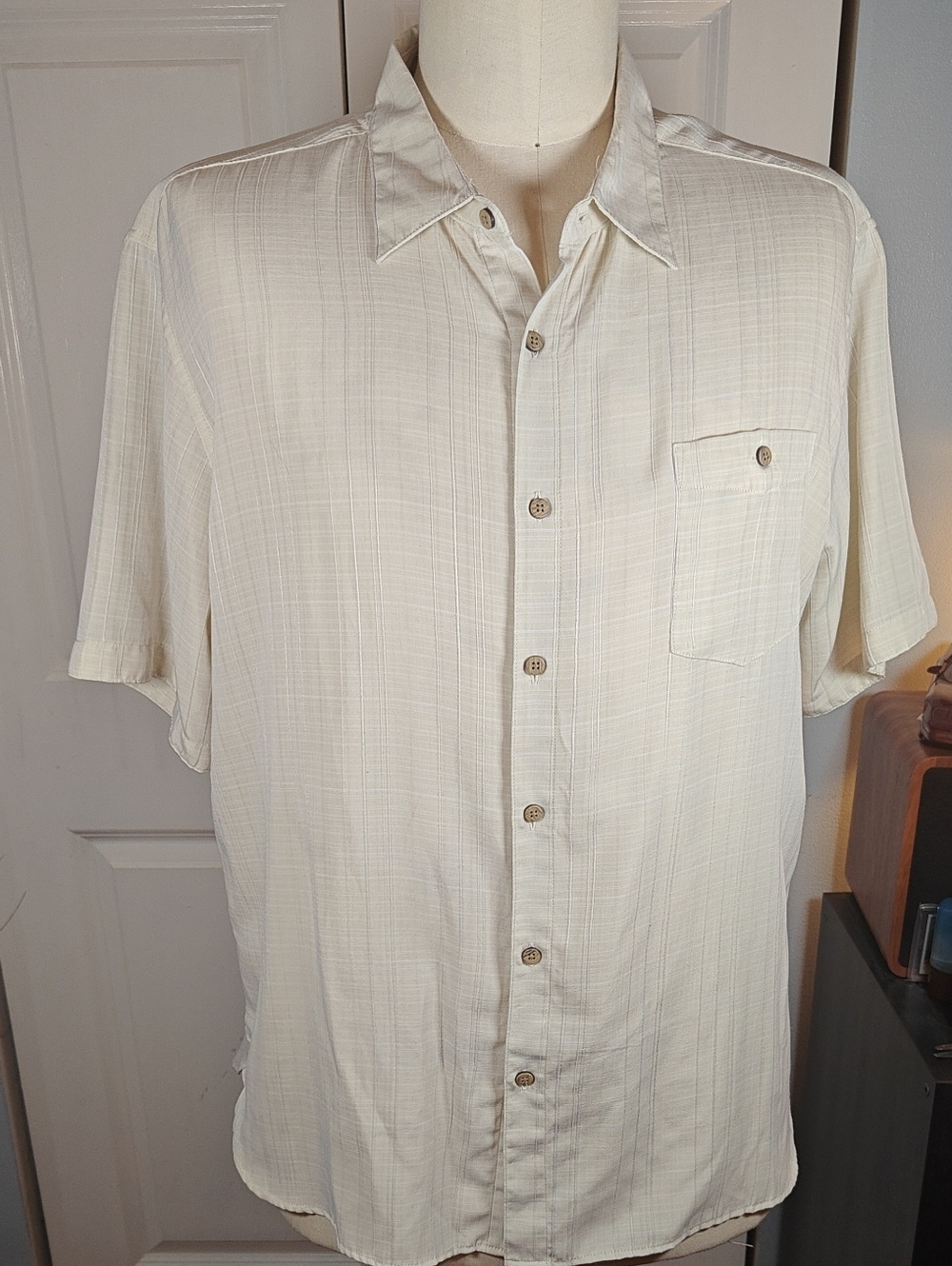 Campia Moda Mens XXL Cream Short Sleeve Button Down Shirt Single Pocket